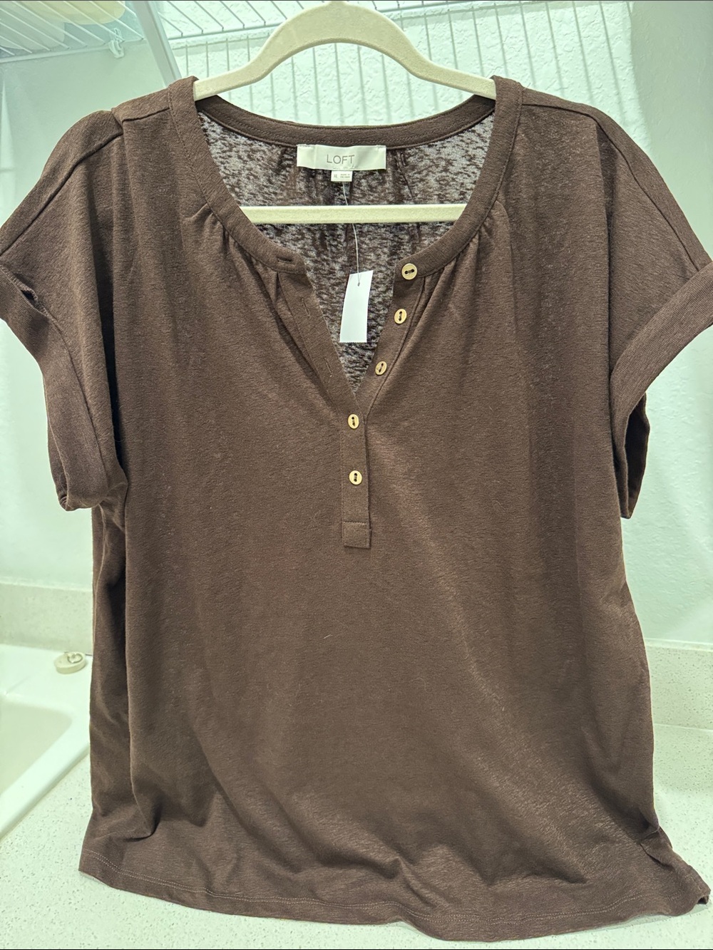 LOFT Brown Short Sleeve Henley Top